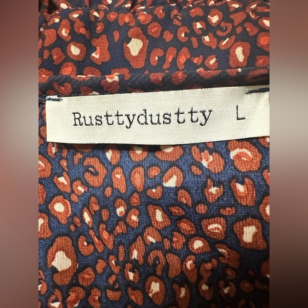 RusttyDustty Tie Neck Tiered Ruffled Smock Midi Dress - Size L - Picture 6 of 6